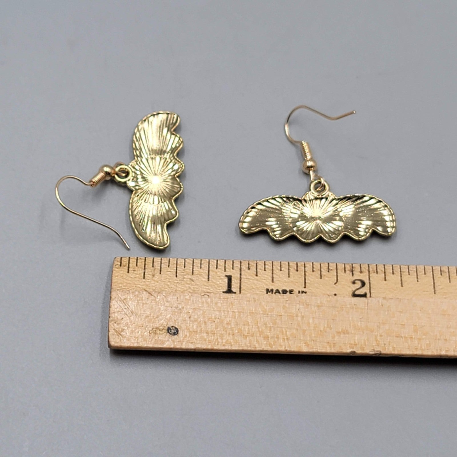 Pierced Earrings Gold tone Enamel Red Rose Moth Dangle 1/2"