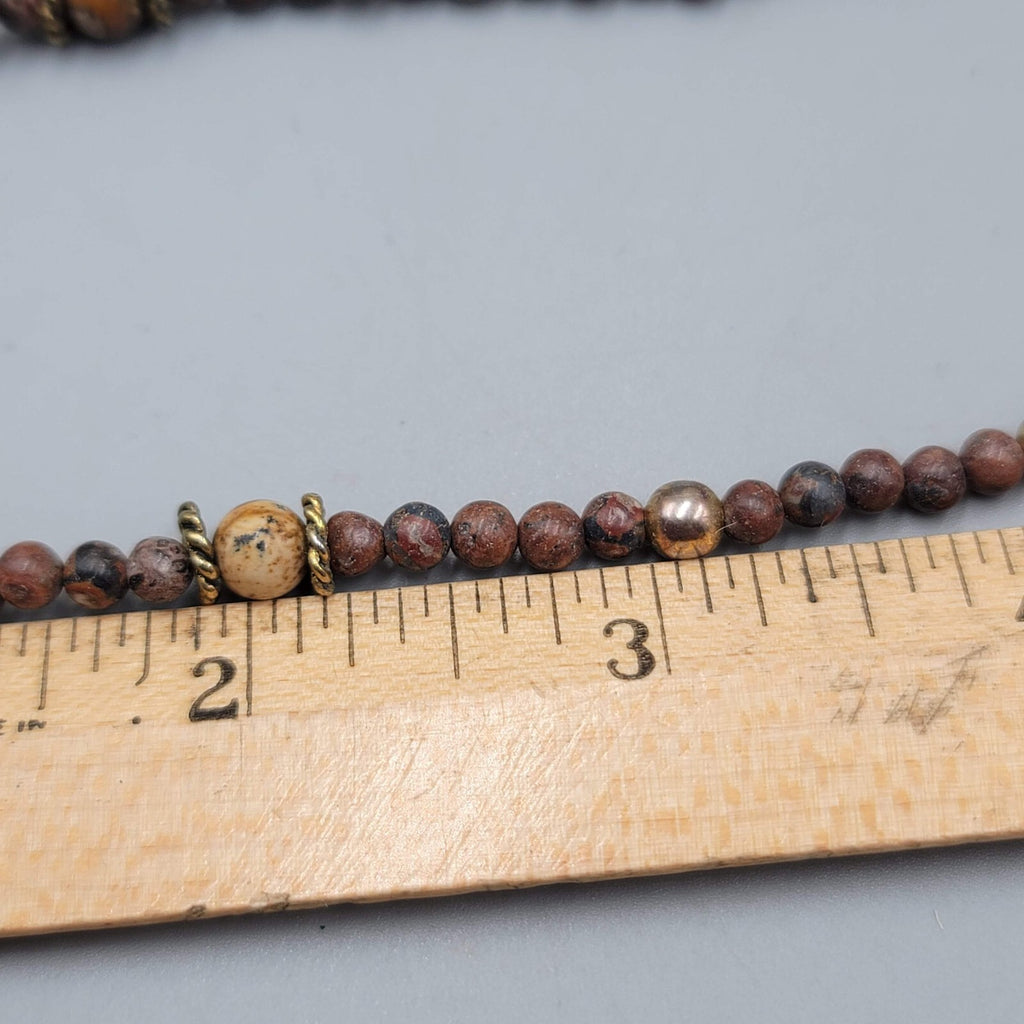 Vintage Agate Stone Small Bead Necklace Gold tone Spacers 16"