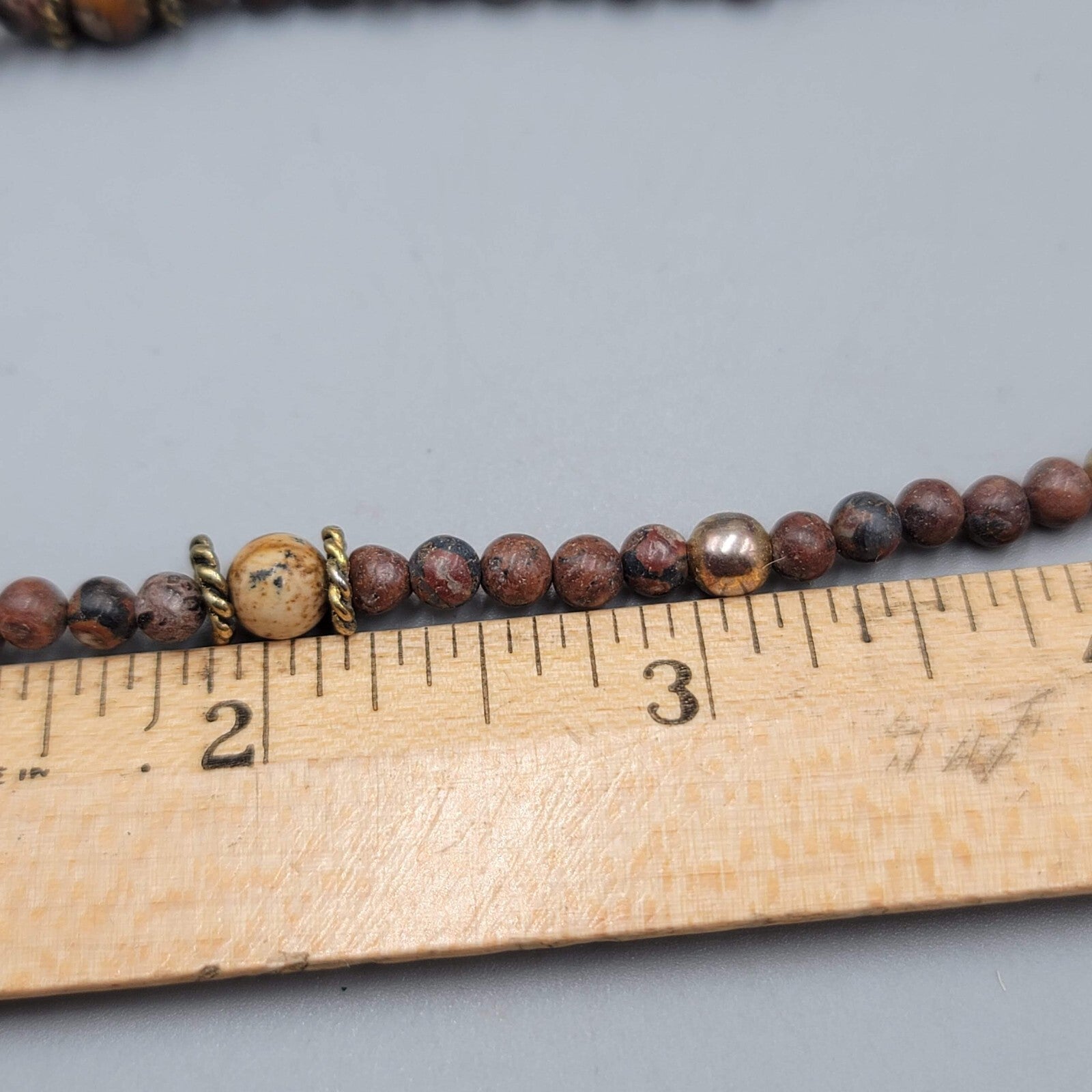 Vintage Agate Stone Small Bead Necklace Gold tone Spacers 16"