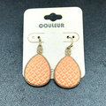 Pierced Earrings Gold tone Peach Textured Plastic Teardrop Dangle 1 1/4"