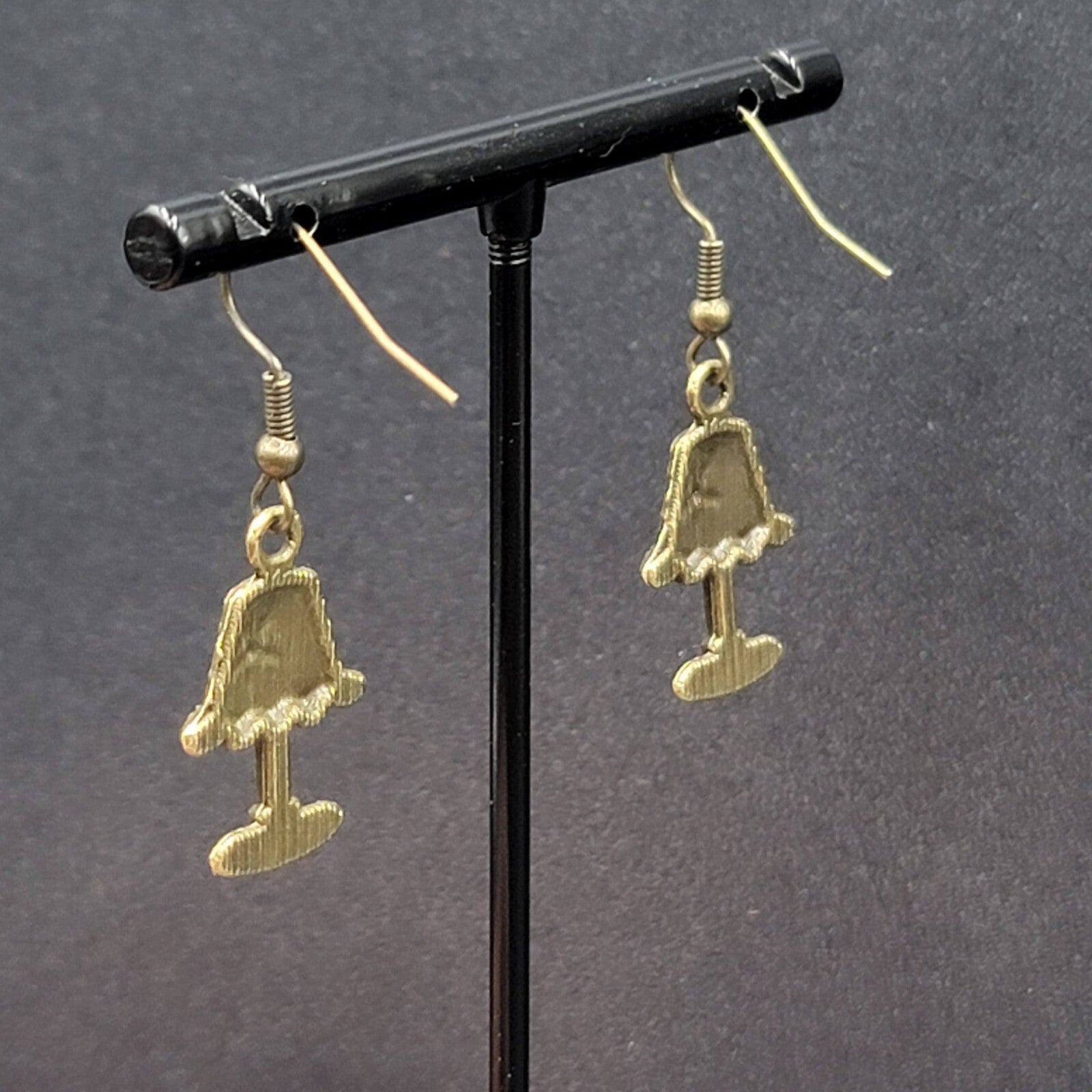 Lamp Pierced Earrings Bronze tone Embossed Dangle 1"