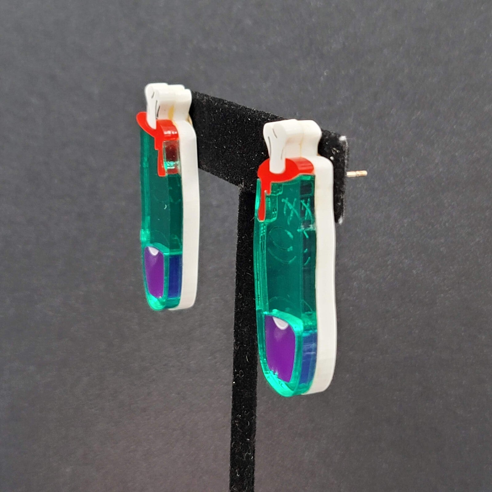 Pierced Earrings Halloween Zombie Finger Drop Acrylic 1.75"