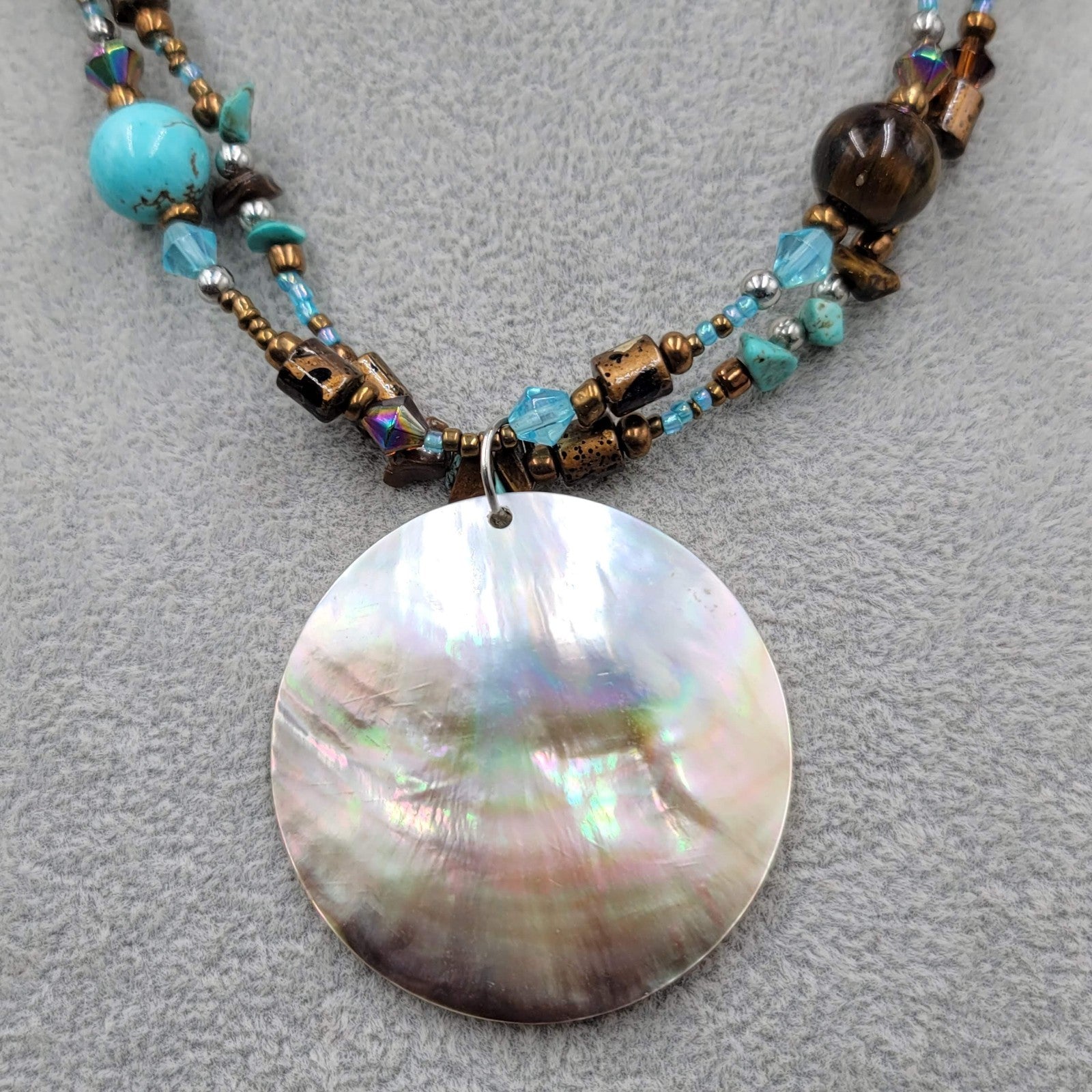 Real Shell Pendant Necklace Tigers Eye Blue Howlite Glass Bead 16"-20"