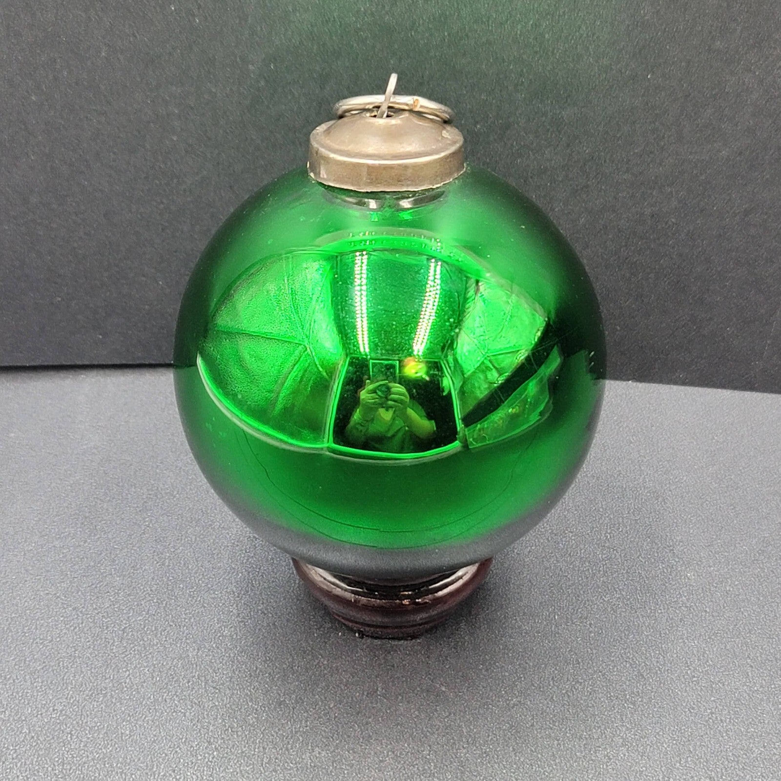 Vintage Glass Kugel Style Solid Green Christmas Tree Ornament 2.5"