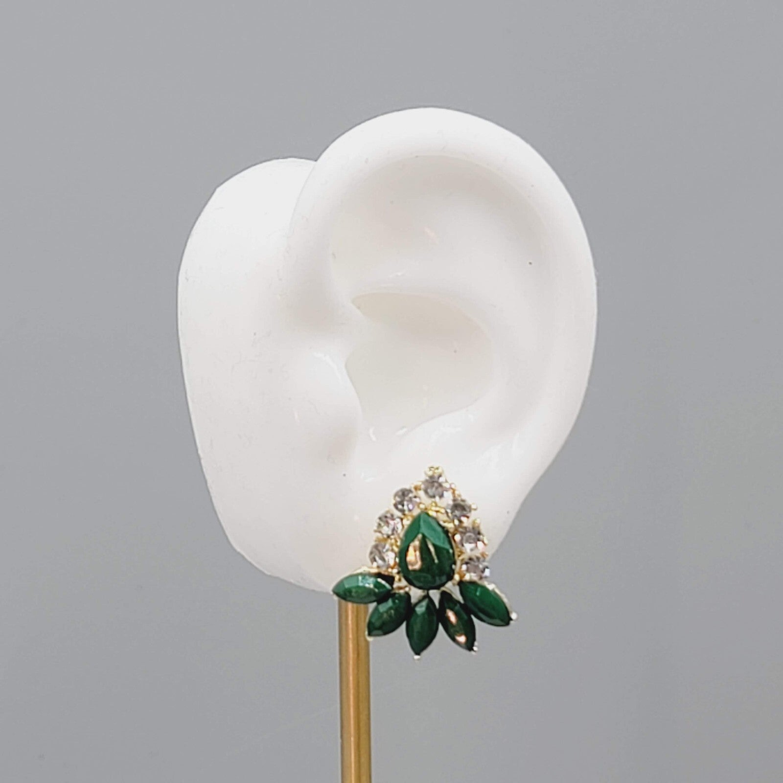 Pierced Earrings Gold tone Green Accent Statement Drop 1"
