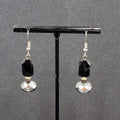 Pierced Earrings Black Glass Bead Silver tone Dangle 1.25"
