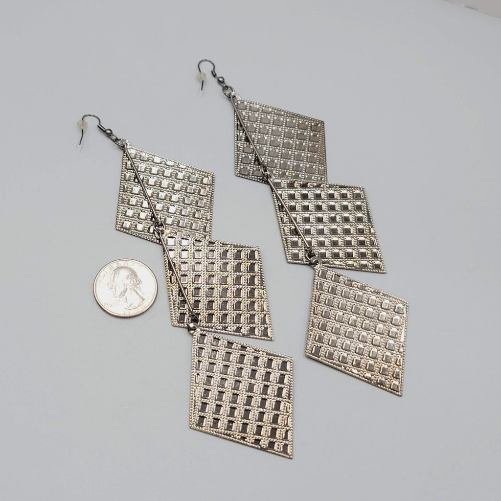 Extra Long Statement Pierced Earrings Bronze tone Embossed 5.5"