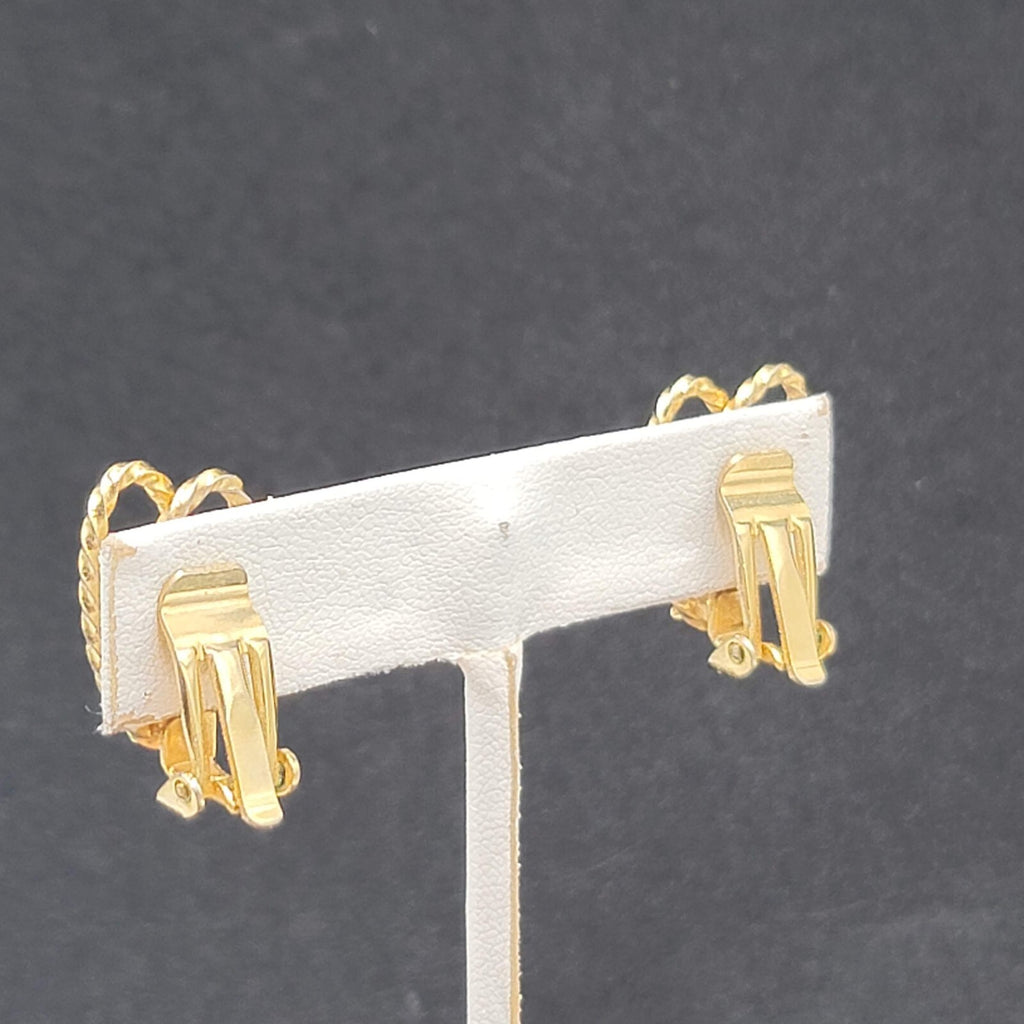 Vintage Clip on Earrings Textured Gold tone Rhinestone Drop 3/4"