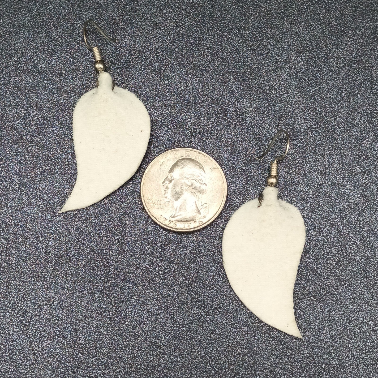 Pierced Earrings Silver tone Pink Faux Leather Felt Dangle 1 5/8"