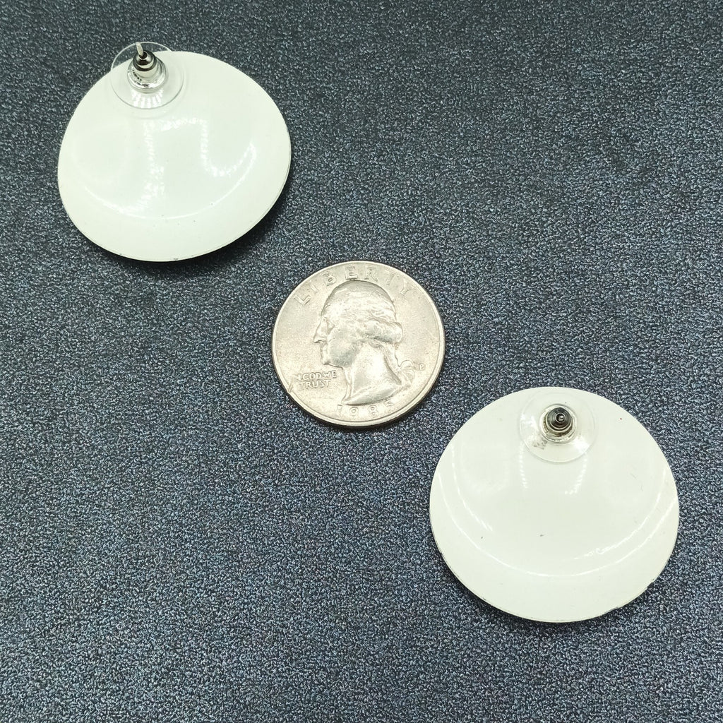Vintage Pierced Earrings White Enamel Wavy Bent Metal Enamel Drop 1 1/4"