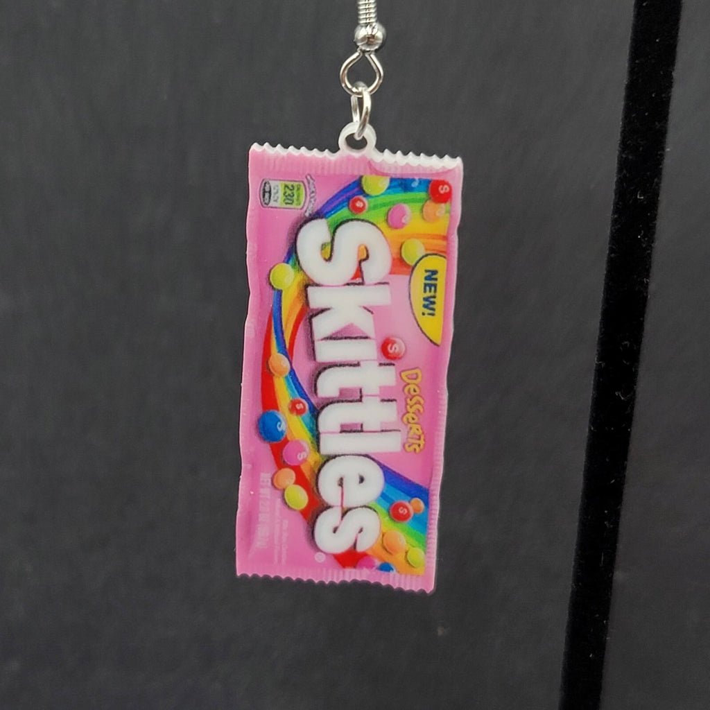 Skittles Pierced Earrings Pink Fun Candy Dangle Acrylic 1.75"