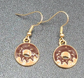 Chocolate Donut Pierced Earrings Gold tone Dangle New 3/4"