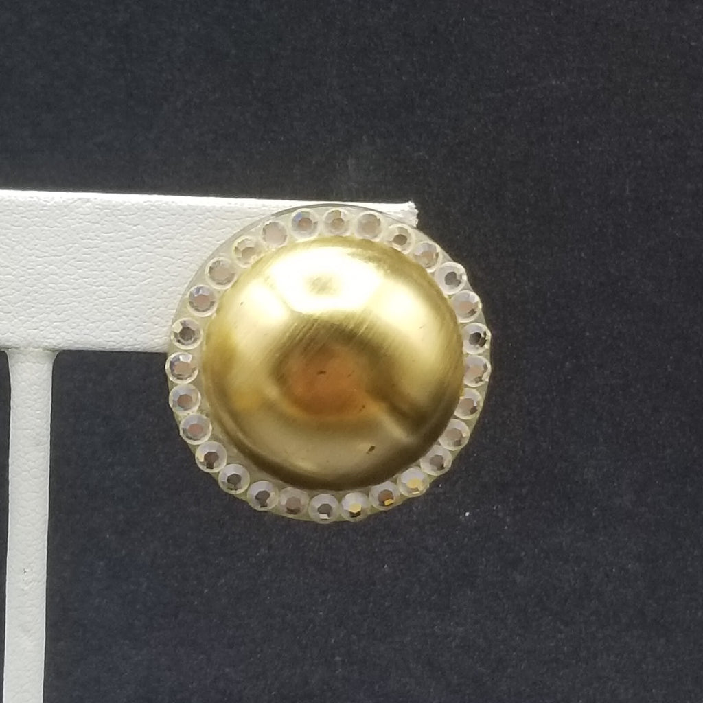 Clip on Earrings Gold tone Crystal Dome Acrylic Button Style Drop Stud 1 3/8" A
