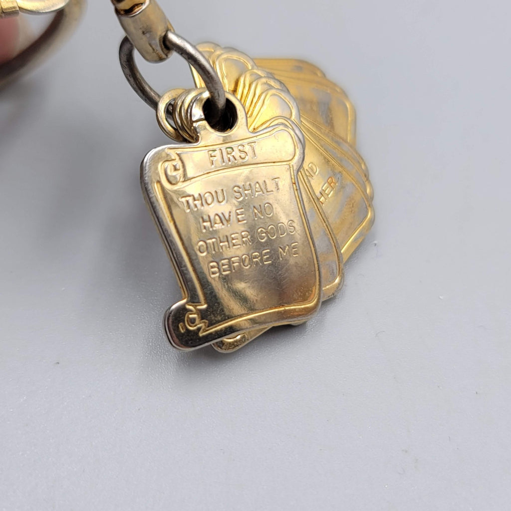 Vintage Ten Commandments Keychain Religious Christian Bible Verse Scroll Collect