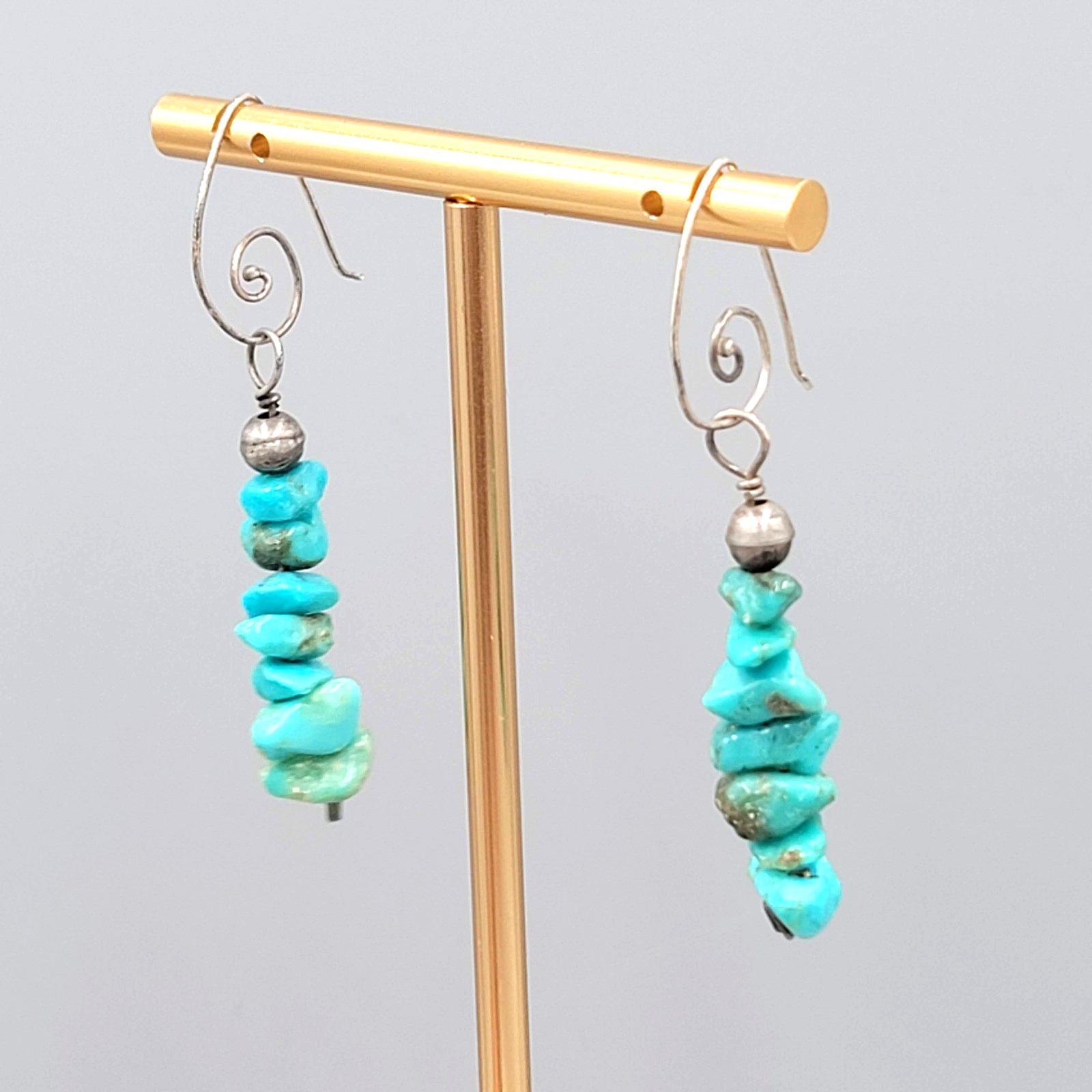 Artisan Sterling Silver Pierced Earrings 925 Turquoise Nugget Dangle 1.5"