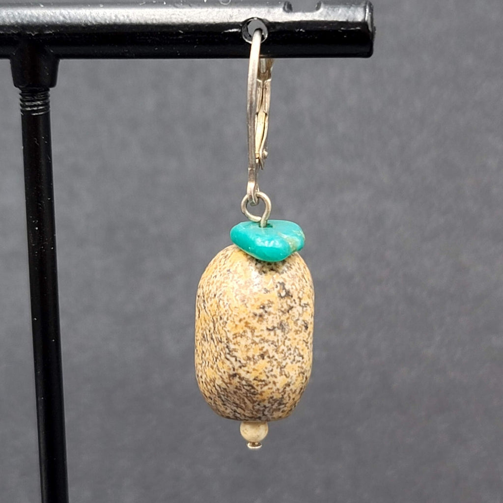 Pierced Earrings Turquoise Brown Speckled Stone Bead Dangle 1"