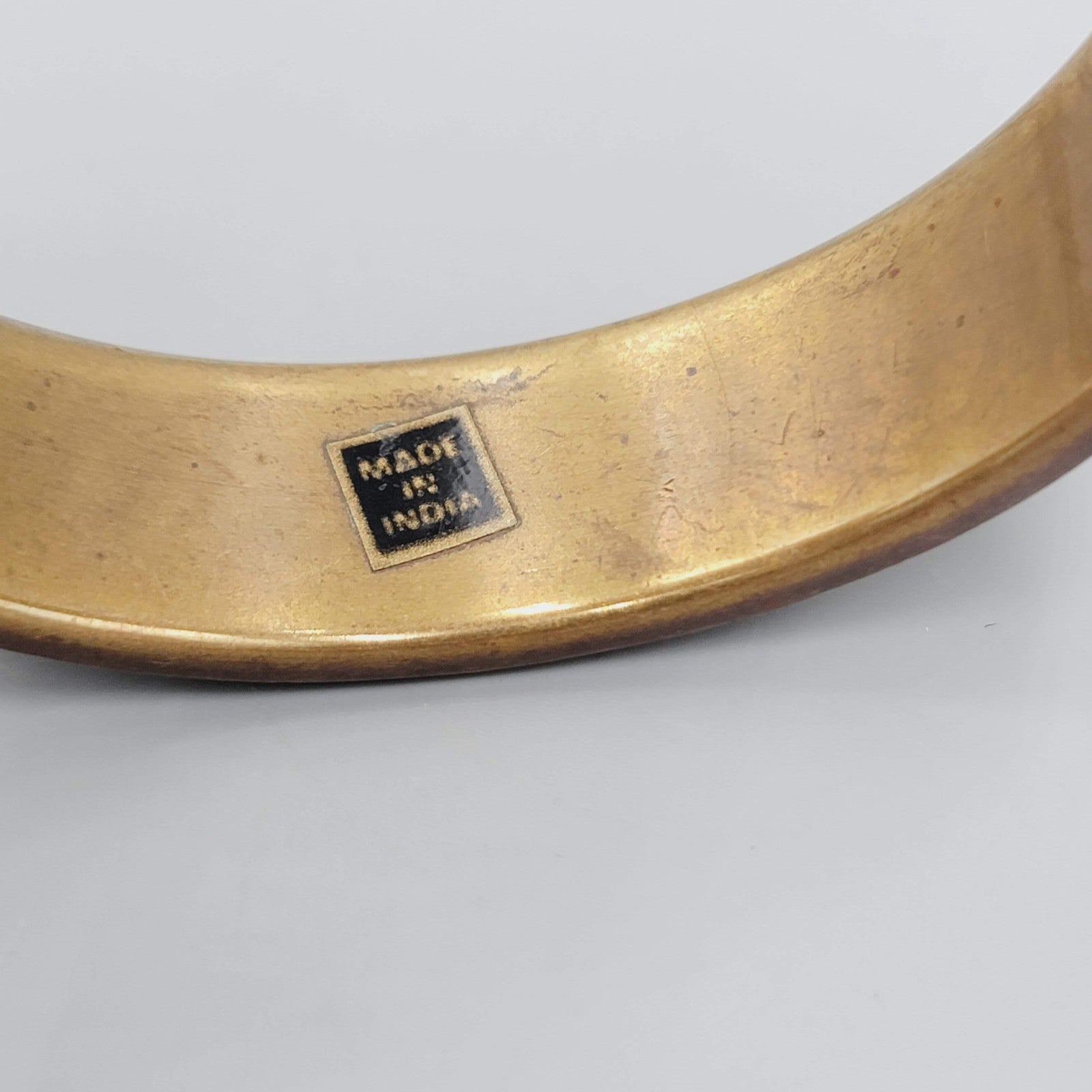 Vintage Bangle Bracelet Bovine Cow Bone Brass Inlay Made in India