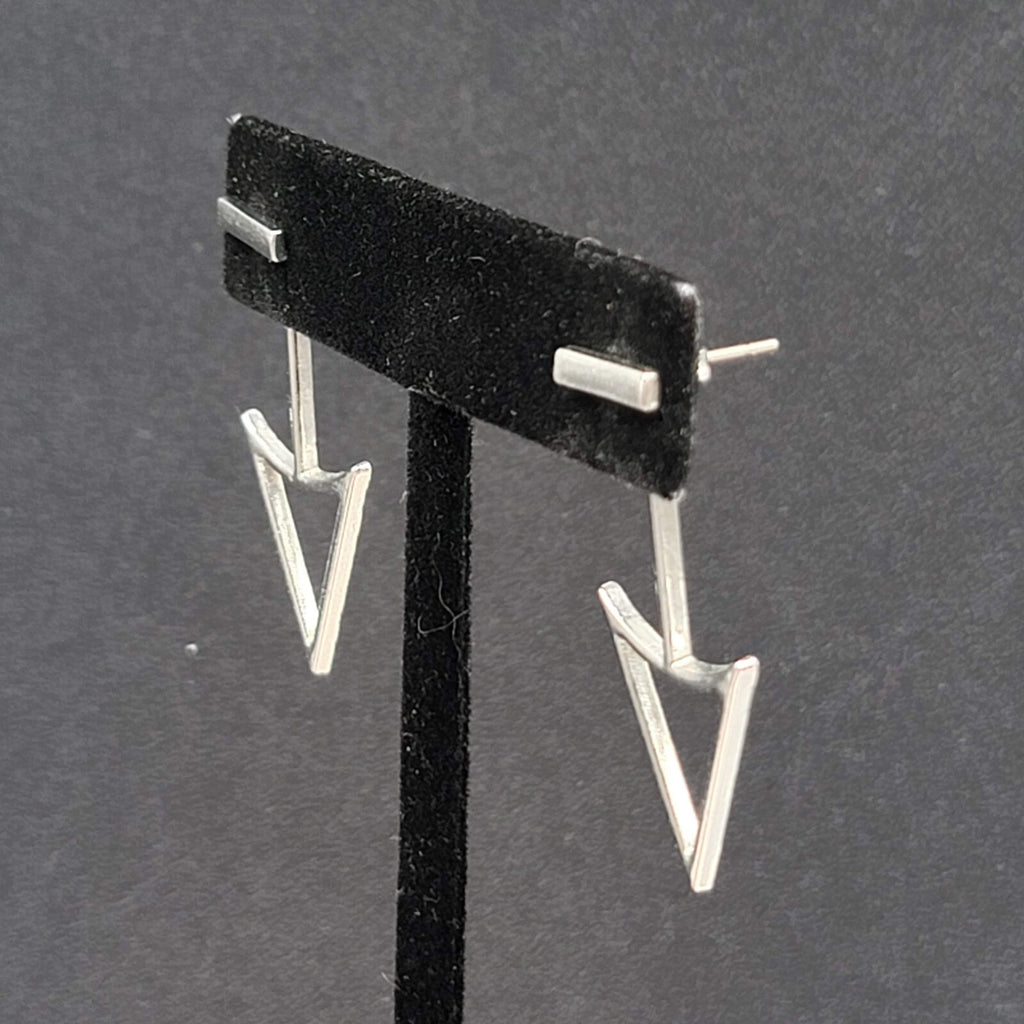 Arrow Triangle Pierced Earrings Silver tone Jacket Dangle 1.5"