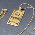 THE MOON Tarot Card Pendant Necklace Major Arcana Gold tone 18”.