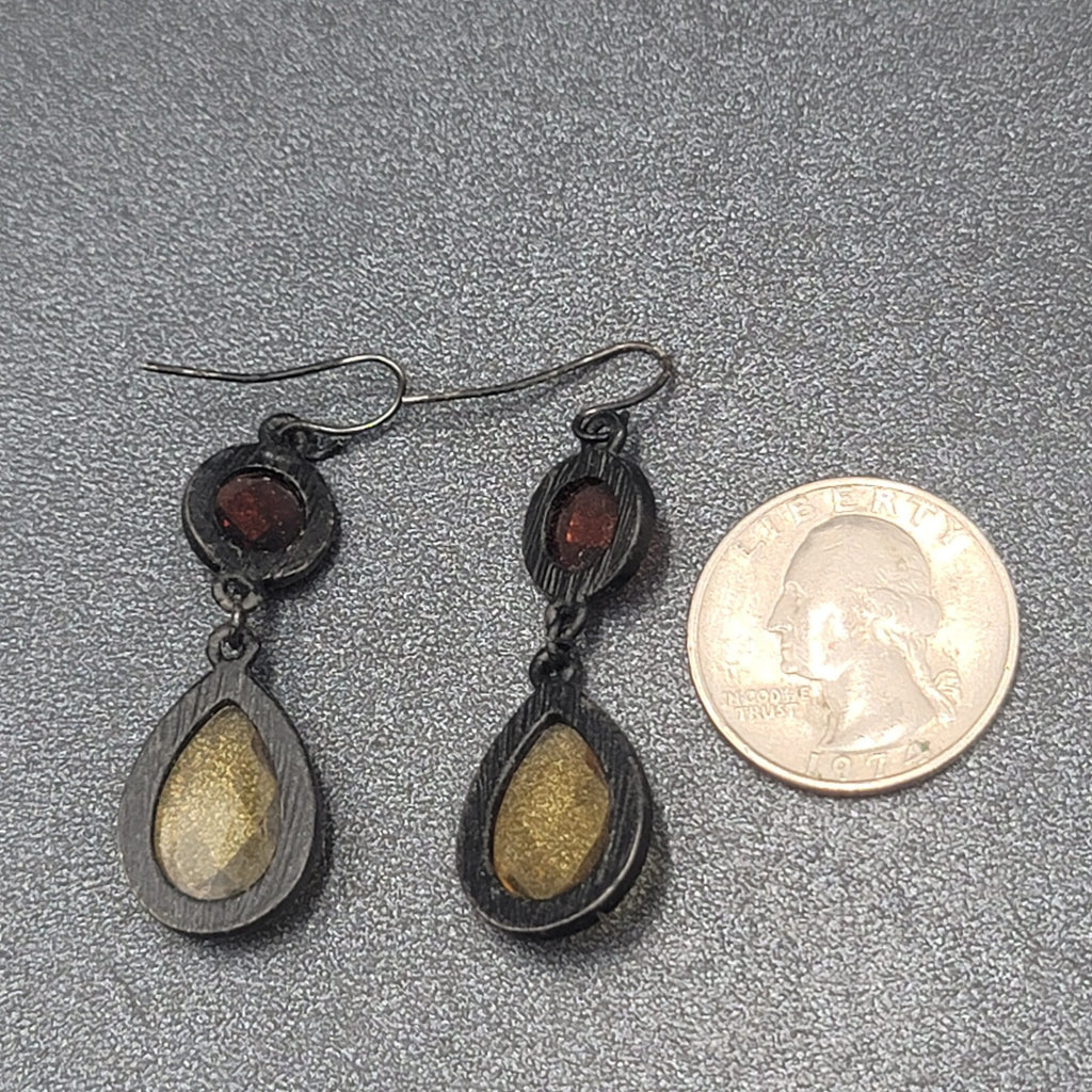 Pierced Earrings Black Metal Orange Yellow Acrylic Dangle 1.5"