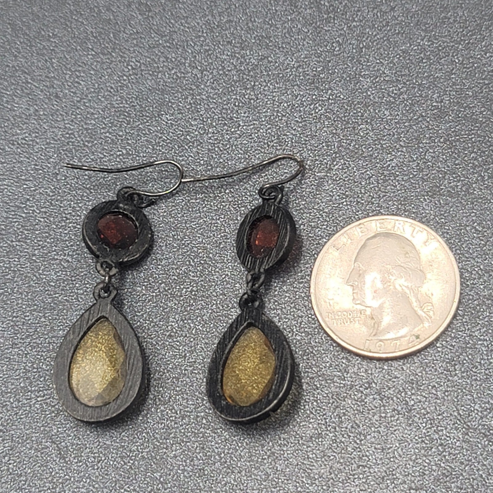 Pierced Earrings Black Metal Orange Yellow Acrylic Dangle 1.5"