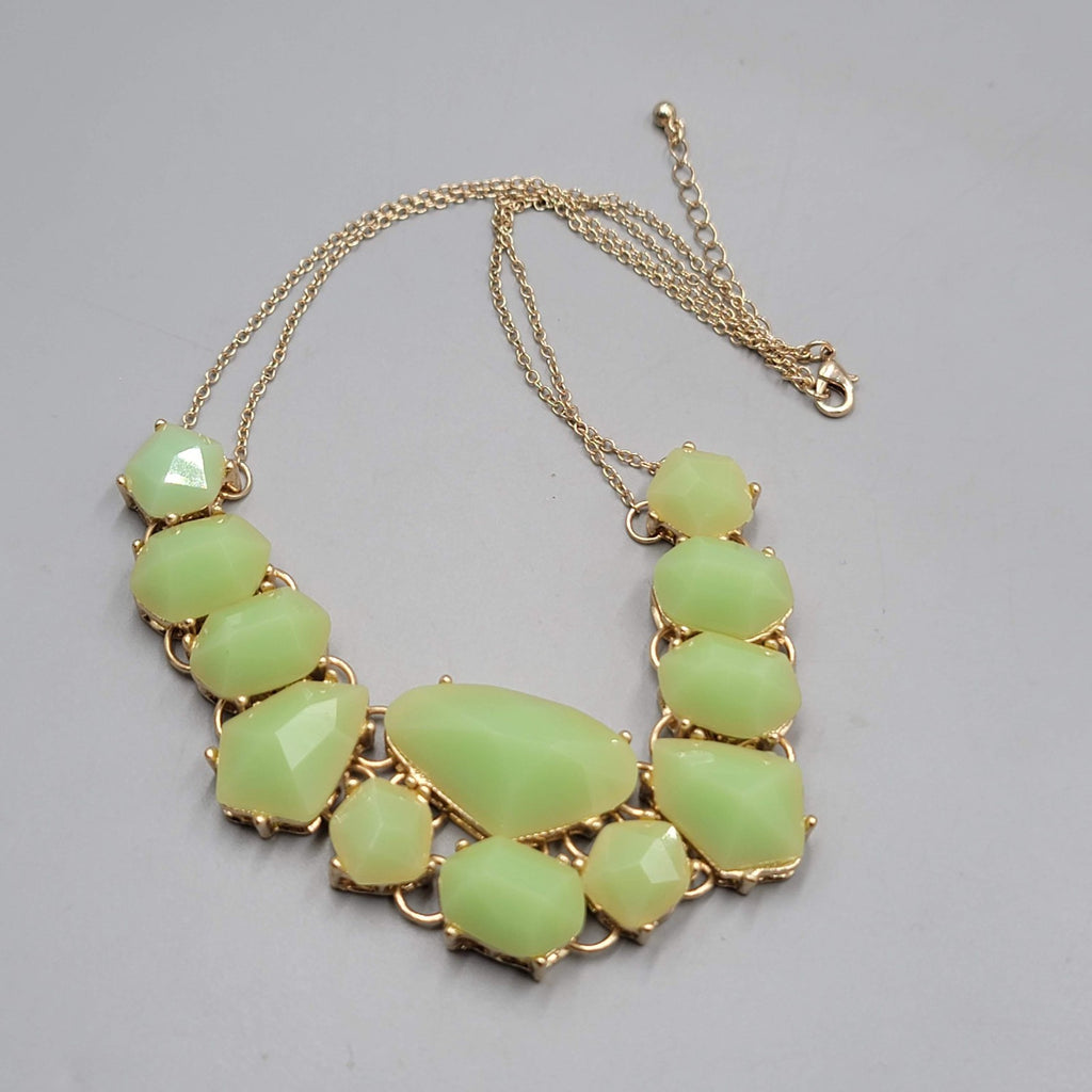 Opaque Seafoam Green Acrylic Statement Necklace Gold tone 18"-20"