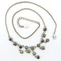 Necklace Silver tone Green Black Acrylic Dangle Signed Well Made 16" - 18”