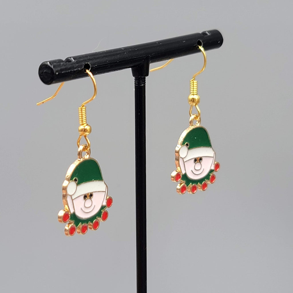 Christmas Elf Pierced Earrings Enamel Gold tone Dangle 3/4" New