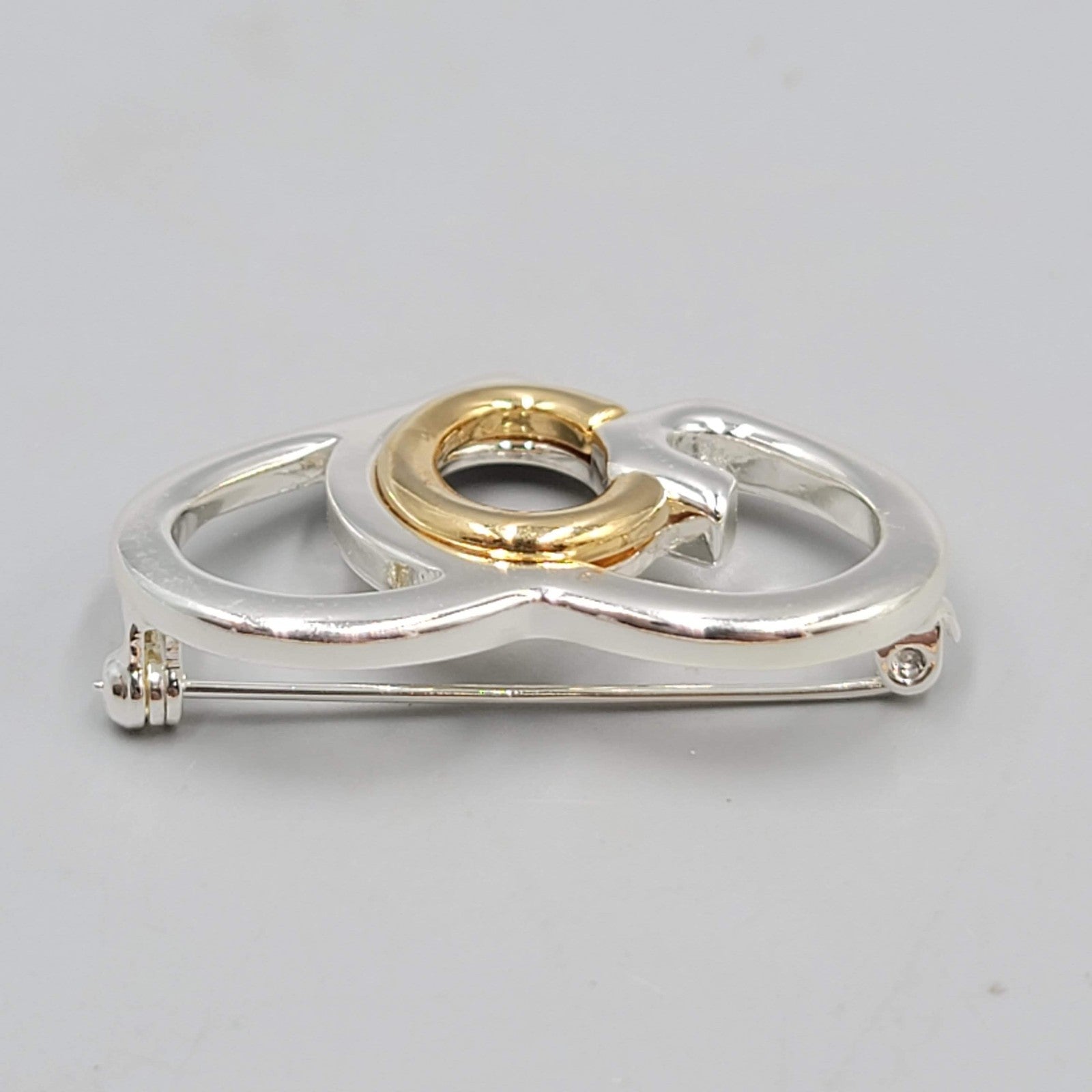 Saint John SJ Heart GOD Brooch Pin Gold Silver Tone Religious Heart Vintage