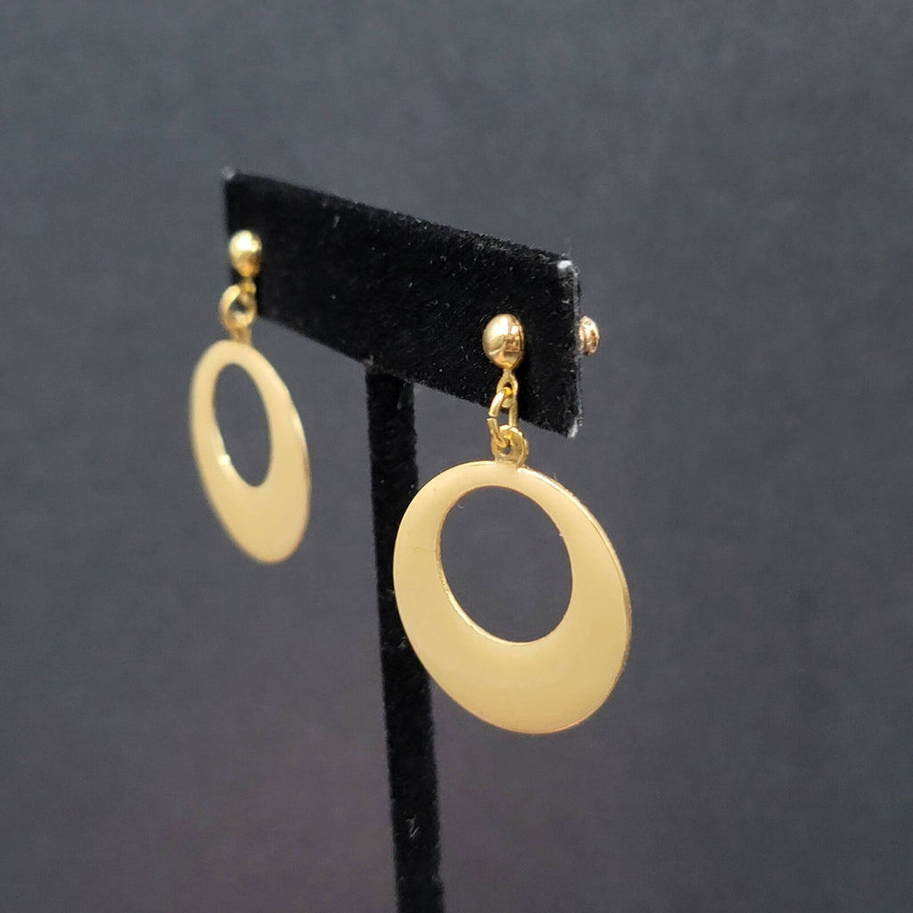 Vintage Pierced Earrings Gold tone Cream Enamel Dangle 1.25"