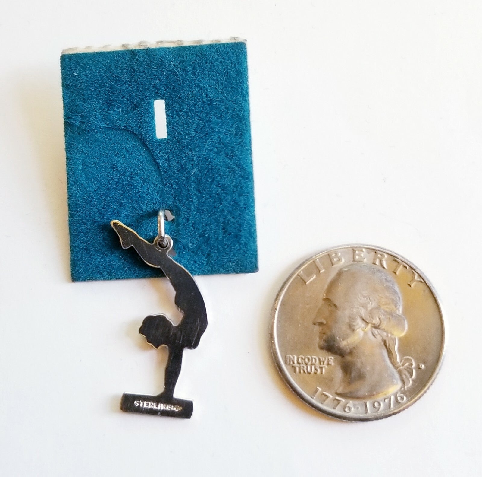 Vintage Sterling Silver Enamel Gymnastics Bar Girl .925 Charm Pendant NOS