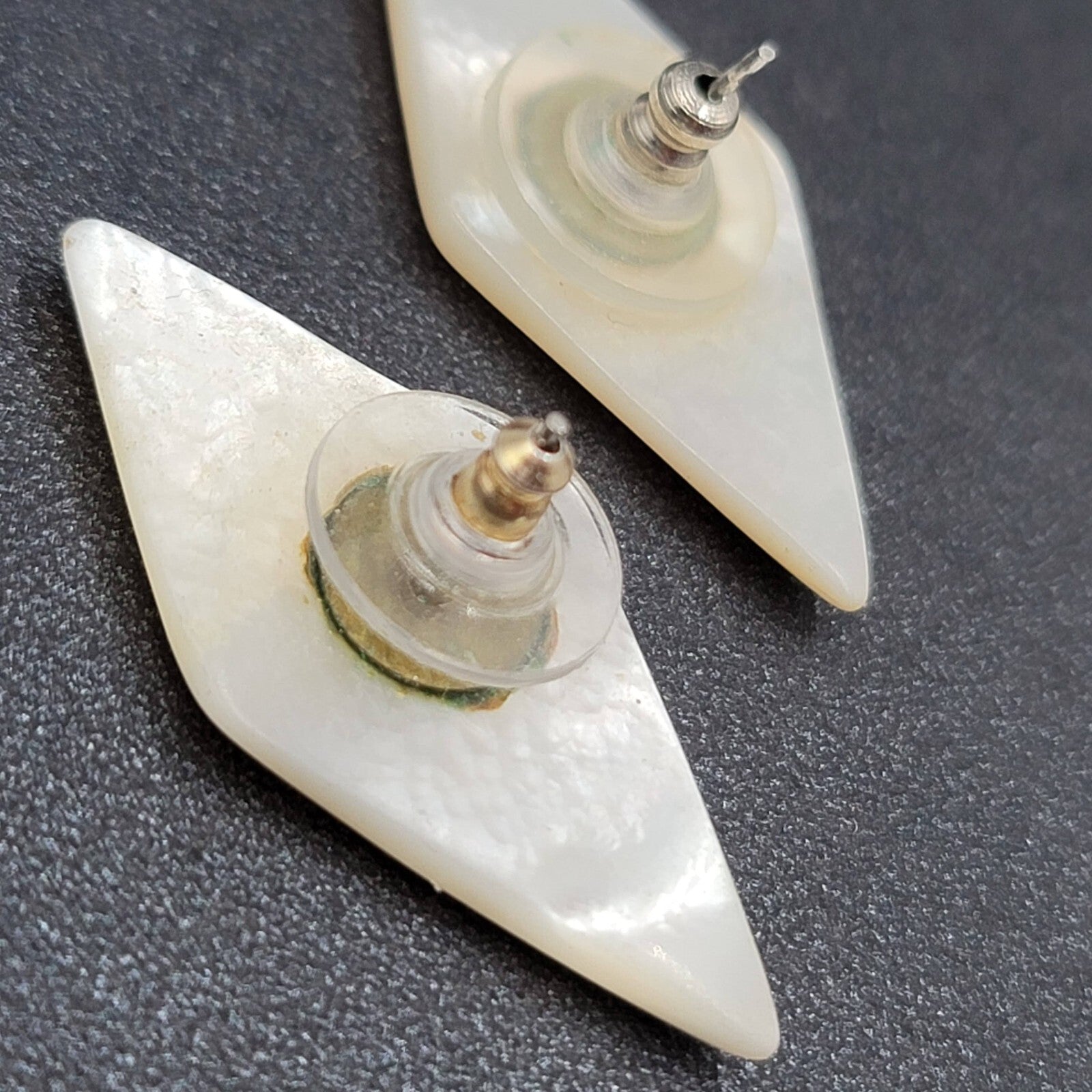 Vintage Pierced Earrings Mother of Pearl Carved Shell Drop Lot of 2