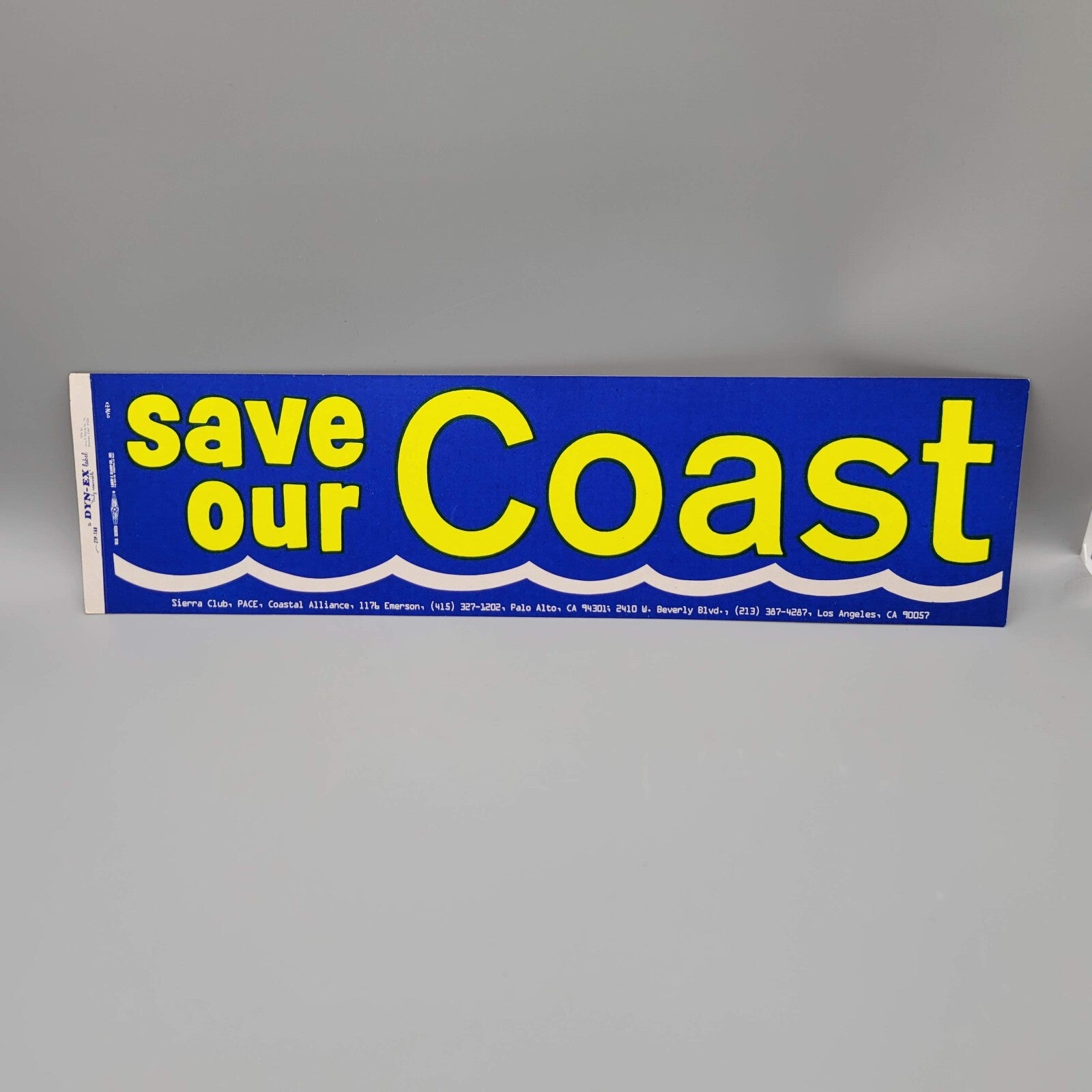 Original Vintage SAVE OUR COAST Blue Yellow Bumper Sticker California 15"x3.5"