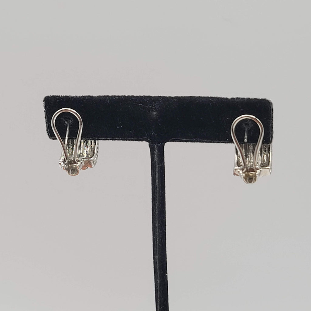 Crystal Pave Hoops Rope Design Pierced Earrings Silver tone Omega Back 3/4 in