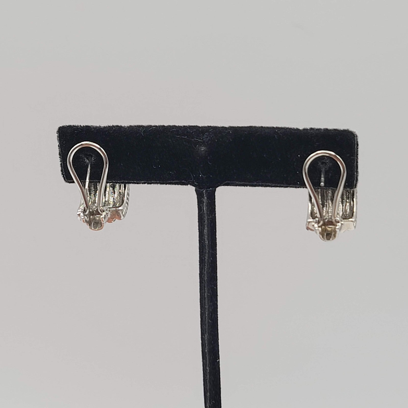 Crystal Pave Hoops Rope Design Pierced Earrings Silver tone Omega Back 3/4 in