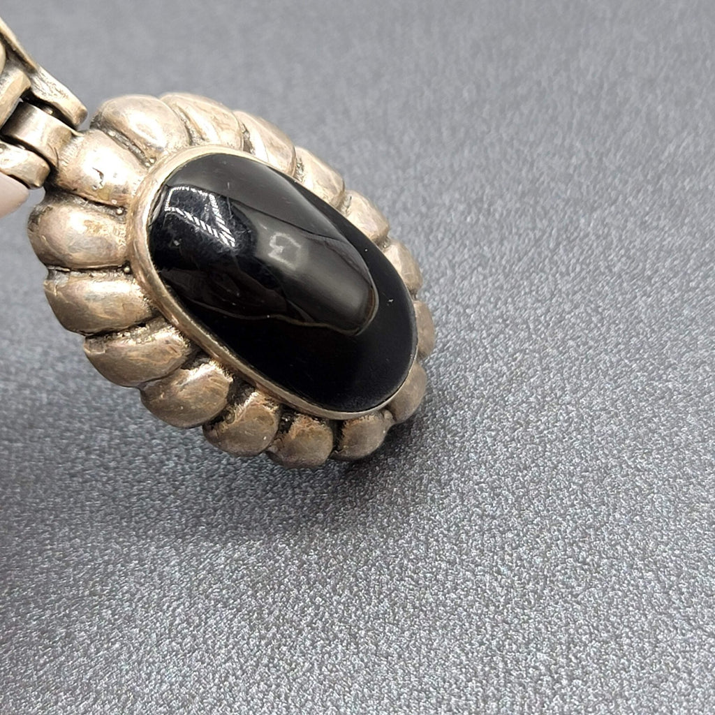 Mexico Sterling Silver Necklace Pendant Only Black Onyx Stone 1.75"