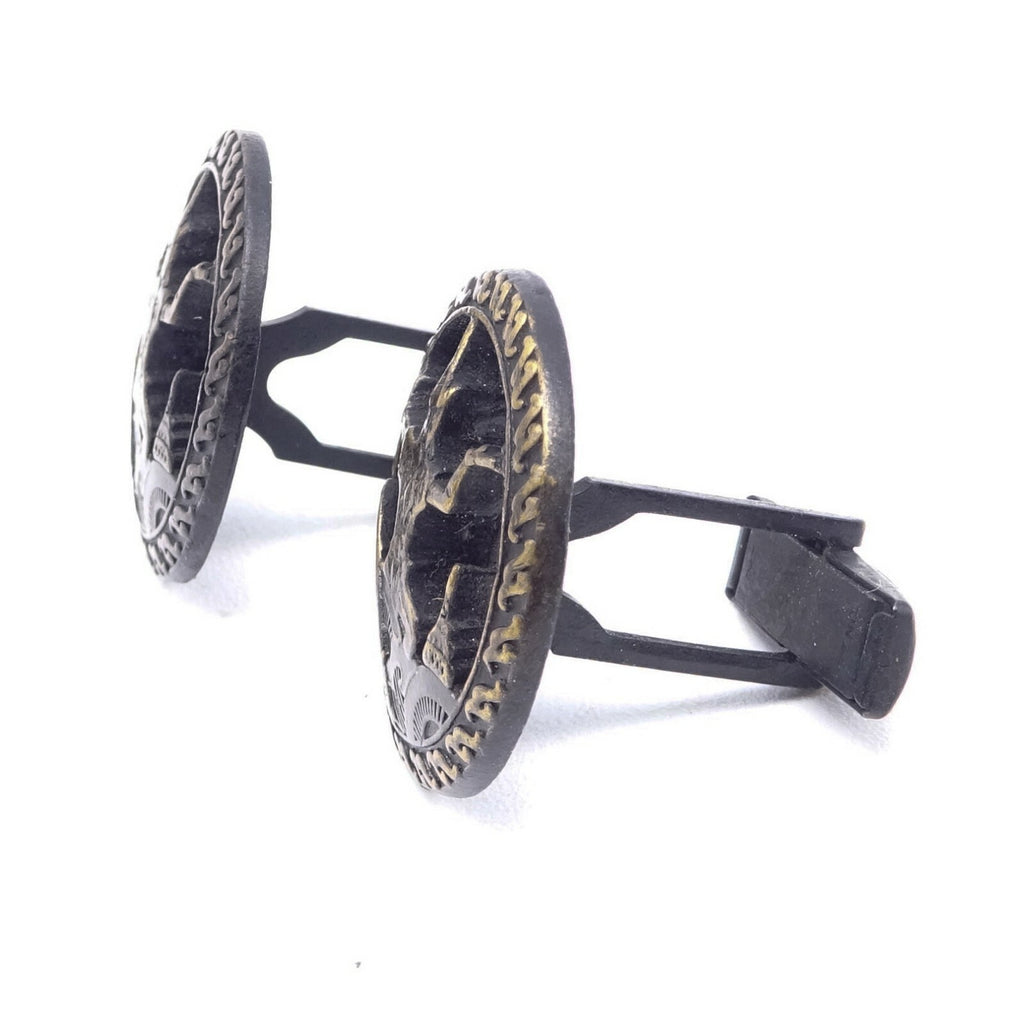 Vintage Cufflinks and Tie Clasp Set Bronze tone Siam Dancers Mens Estate Jewelry