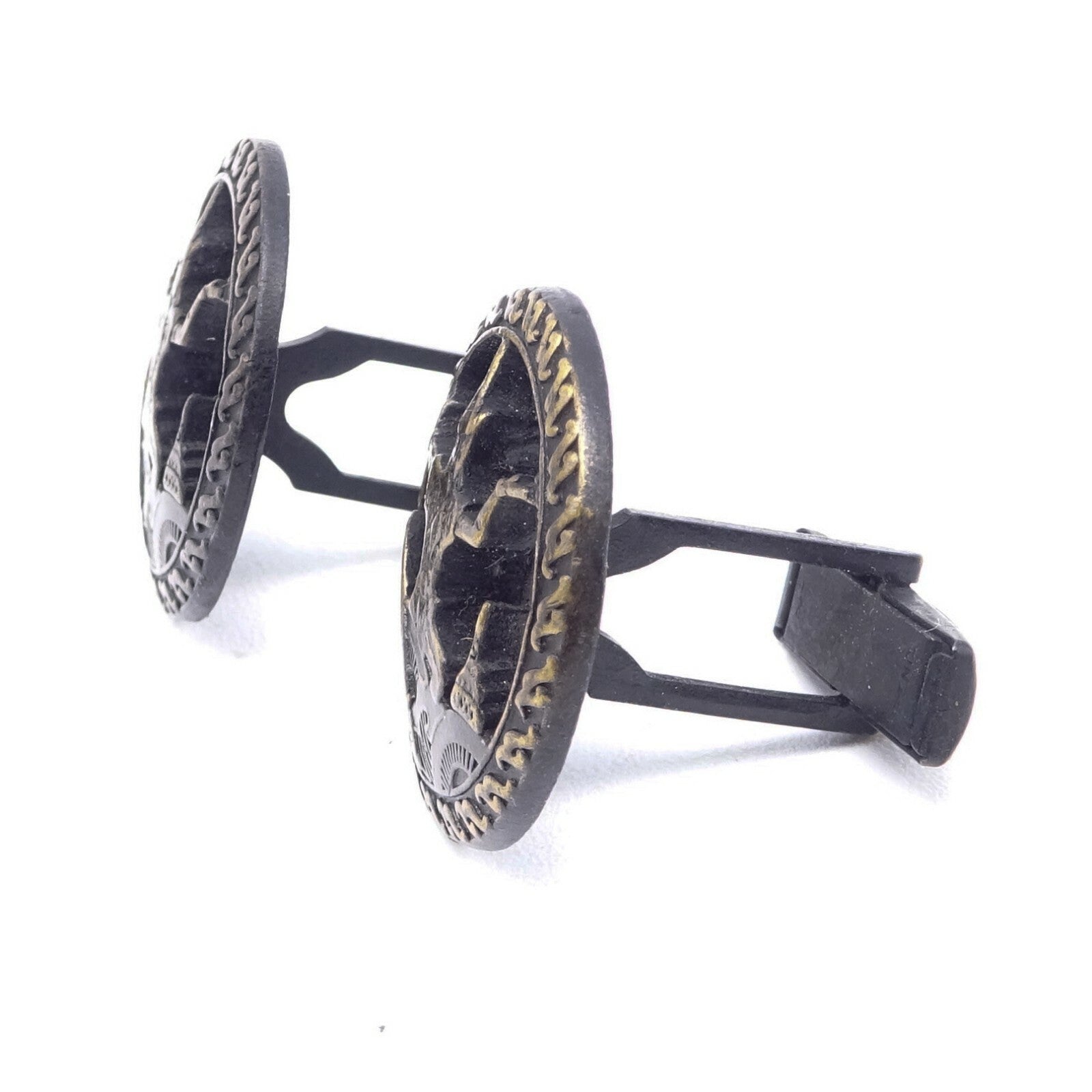 Vintage Cufflinks and Tie Clasp Set Bronze tone Siam Dancers Mens Estate Jewelry