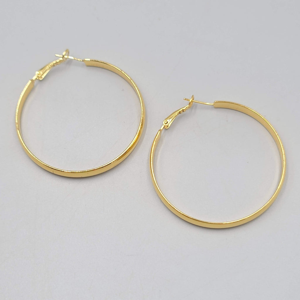 Large Hoop Pierced Earrings Gold tone Hoops 2"
