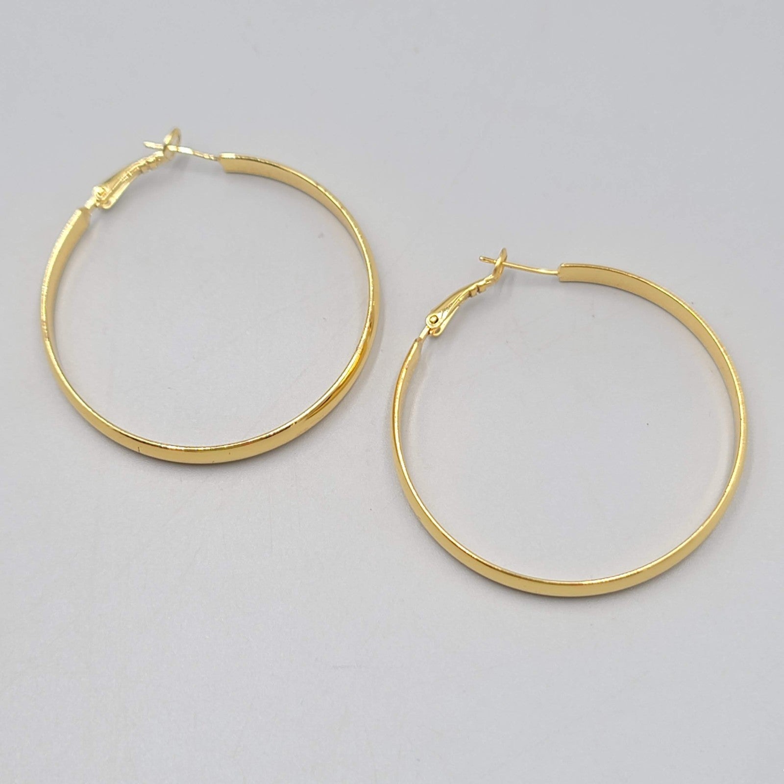 Large Hoop Pierced Earrings Gold tone Hoops 2"