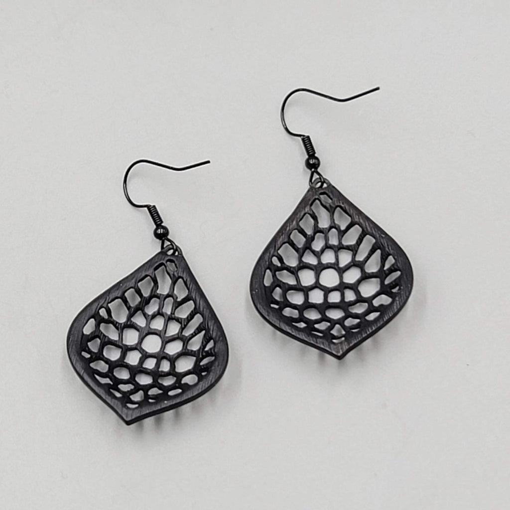 Black Enamel Pierced Earrings Crystal Rhinestone Dangle 1.5"