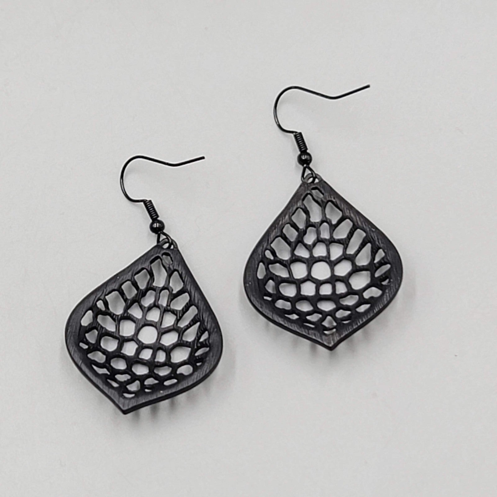 Black Enamel Pierced Earrings Crystal Rhinestone Dangle 1.5"