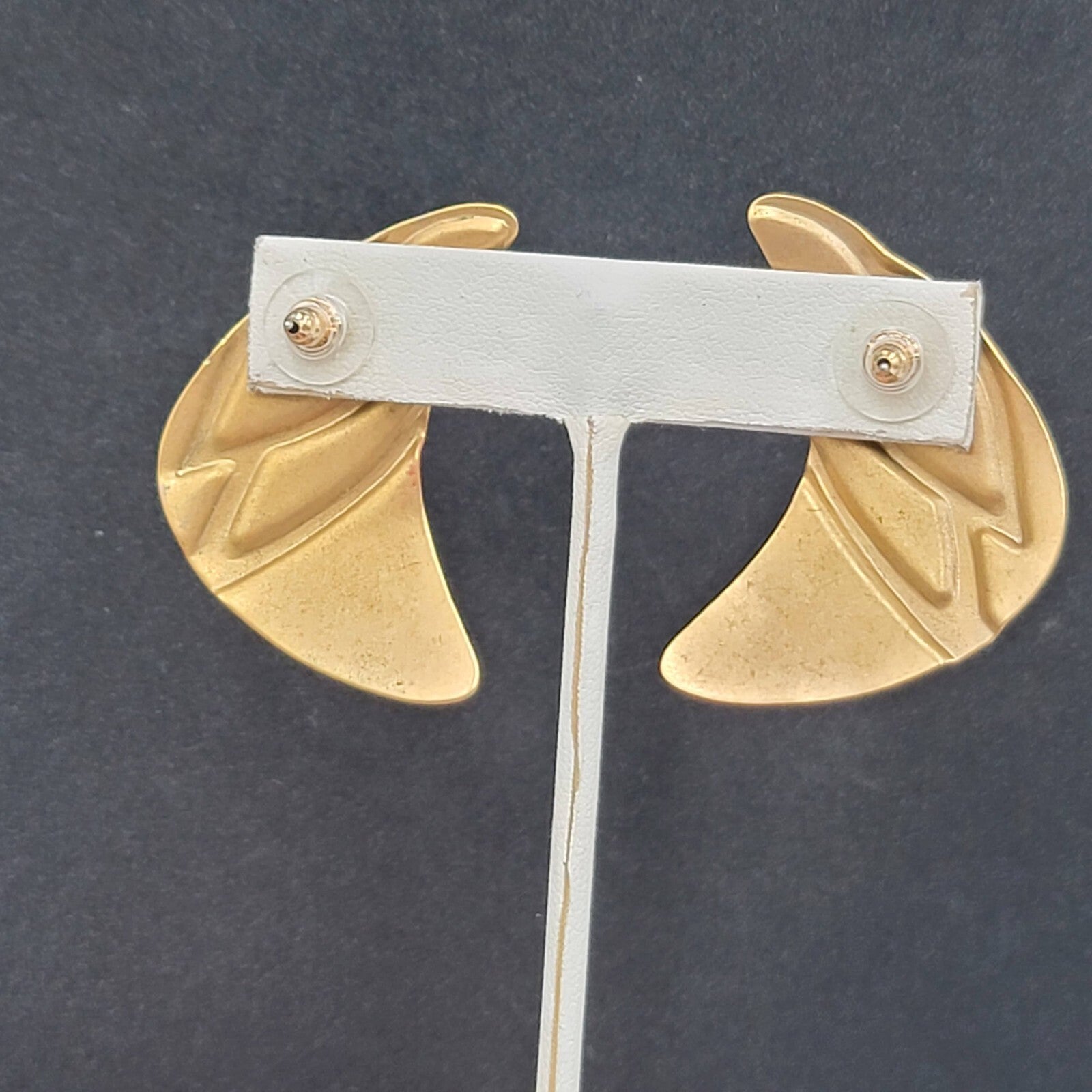 Vintage Pierced Earrings Large Red White Enamel Statement Gold tone 1.75"