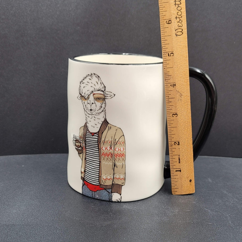 Signature Stoneware Llama Hipster Animal Coffee Mug 14 oz Cup