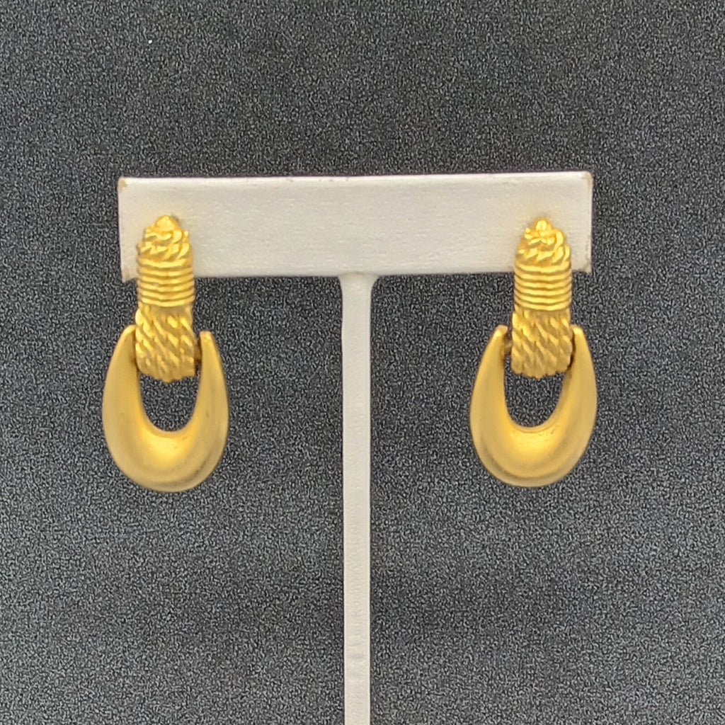 Express Pierced Earrings Brushed Gold Plated Door Knocker Dangle Statement 1.5"
