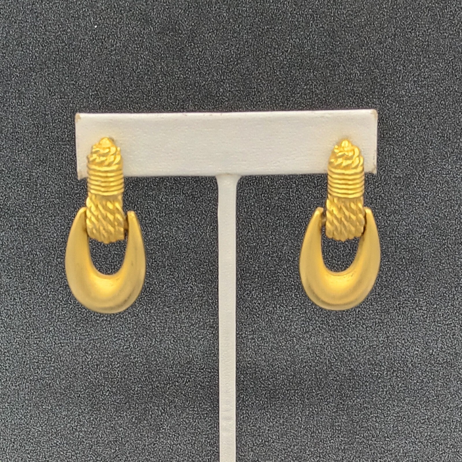 Express Pierced Earrings Brushed Gold Plated Door Knocker Dangle Statement 1.5"