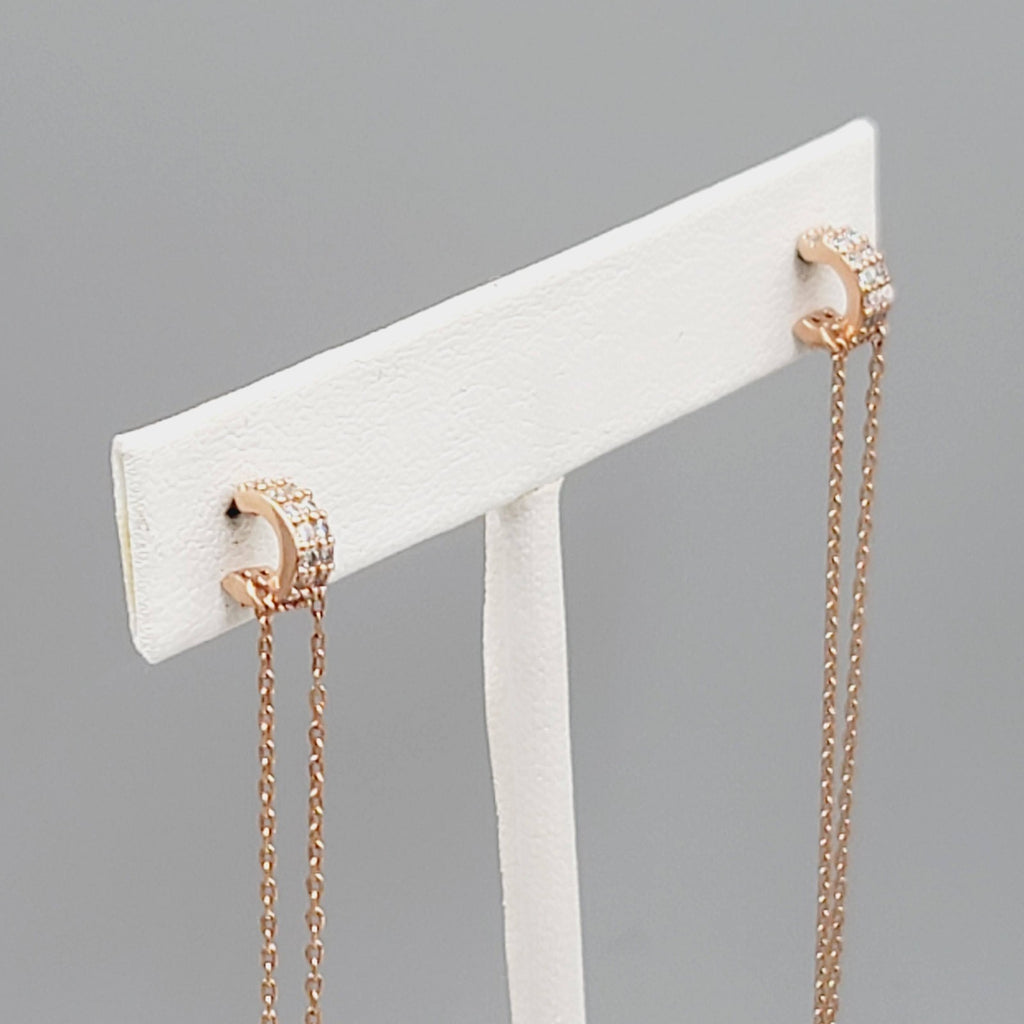 Crystal Pierced Earrings Rose Gold tone Pink LONG 4"
