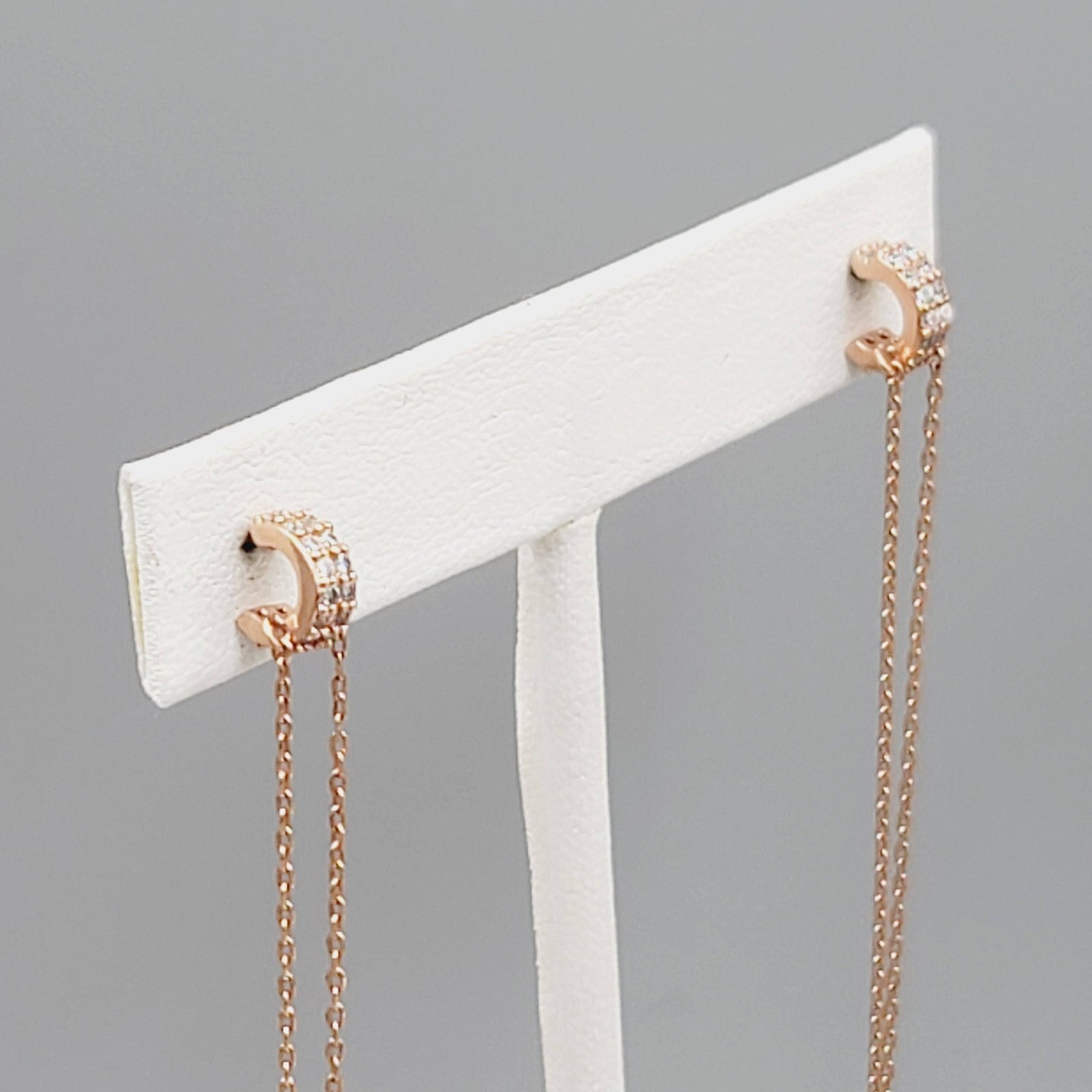 Crystal Pierced Earrings Rose Gold tone Pink LONG 4"