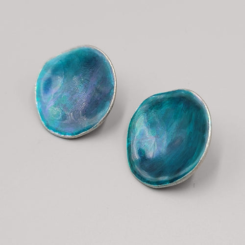 Chicos Pierced Earrings Round Blue Purple Enamel Disc 1"