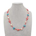 Red White Blue Stone Starfish Bead Necklace 20 in